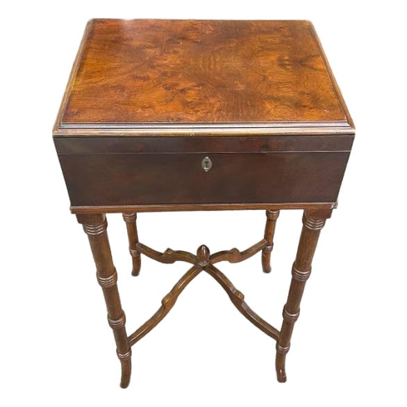 Vintage Drexel Walnut Lift Top Side Table, Burl Top, Carved Legs, Solid Wood Legs For Sale