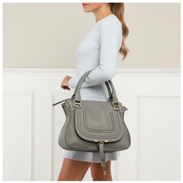 Chloé Women's Gray Marcie Small Double Carry Foldover Tote Bag, Brand New For Sale - Image 12 of 18