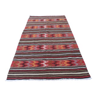 1970s Cabin Style Stripe Design Handmade Oushak Kilim Rug For Sale