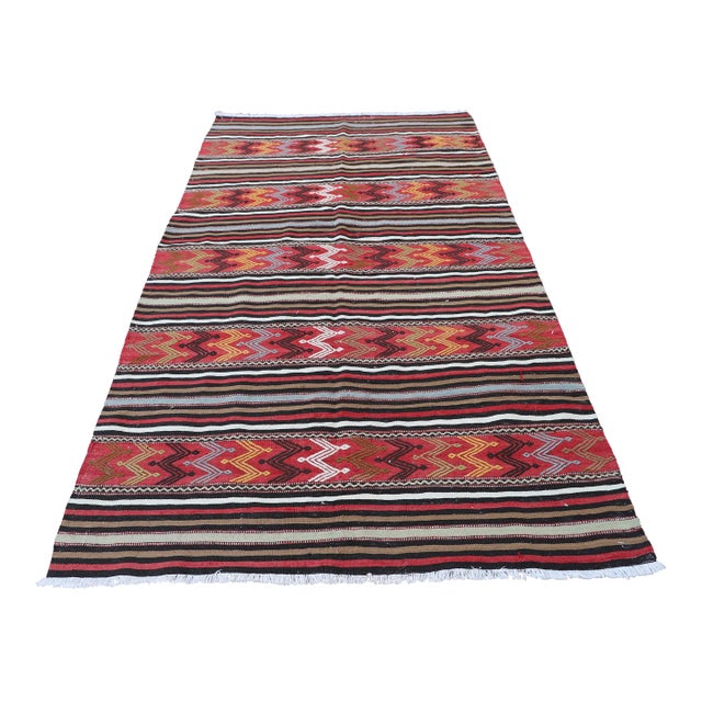 1970s Cabin Style Stripe Design Handmade Oushak Kilim Rug For Sale
