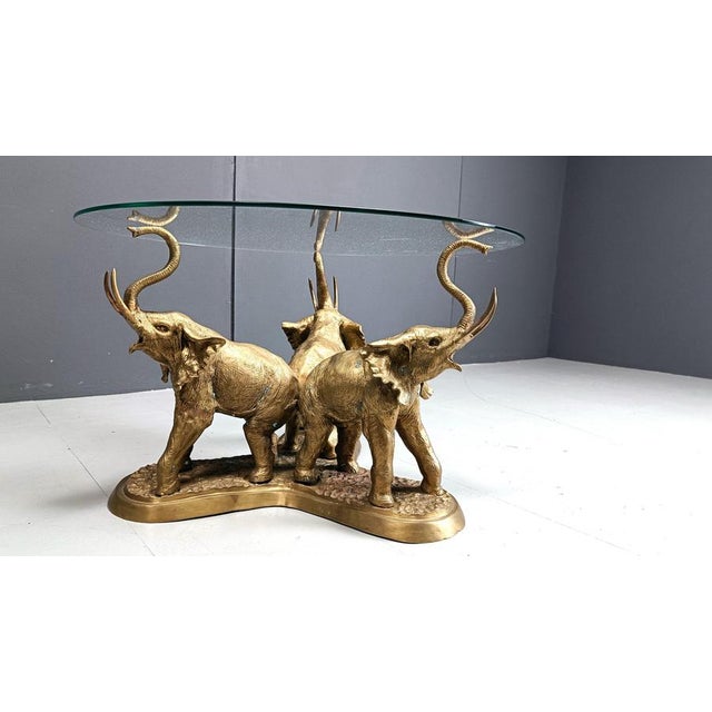 Metal Vintage Brass Elephant Coffee Table, 1970s For Sale - Image 7 of 10