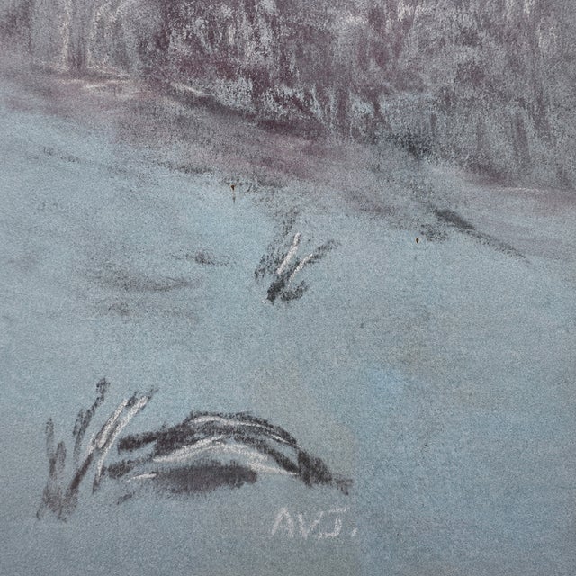 Blue Mid Century Blue Landscape Painting | Framed Original Artwork For Sale - Image 8 of 9
