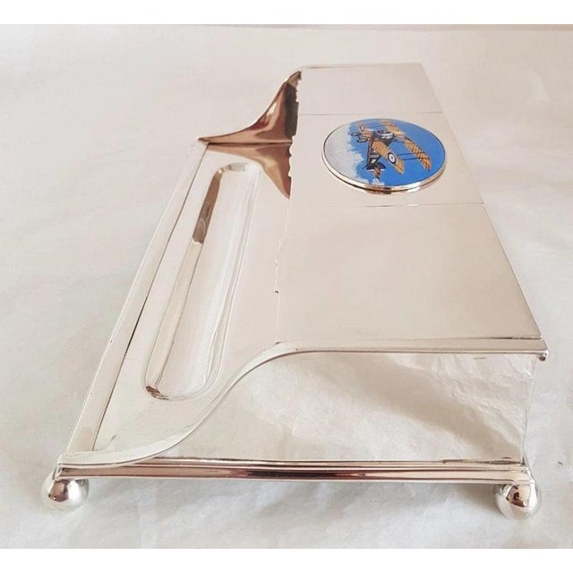 Sterling Silver & Cut Glass Aviation Inkwell Stand from C F Hancock, London, 1911 For Sale - Image 6 of 11