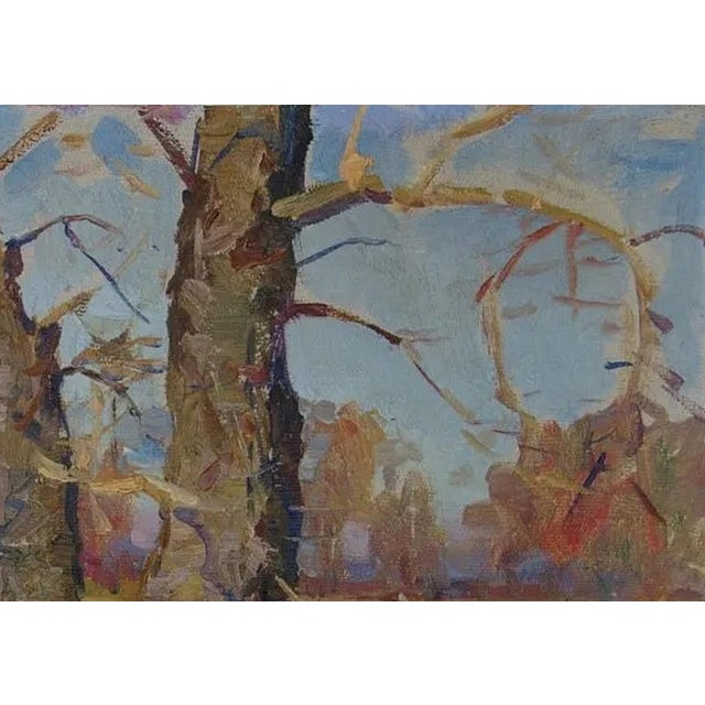 Realism Impressionist Treelandscape Painting, Antique Soviet Art, 1960s 33-47 For Sale - Image 3 of 6
