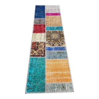 Turquise & Yellow Vintage Turkish Runner For Sale