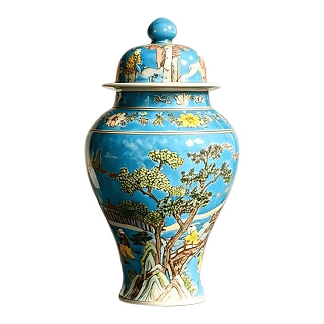 Chinese Ceramic Pot,Kangxi Marked Blue Ground FamilleVerte Porcelain Ginger Jar Hand Painted Playing Children Pattern For Sale