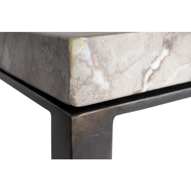 Late 20th Century Vintage French Honed Stone Top Black Patina Steel Base Console For Sale In Dallas - Image 6 of 7