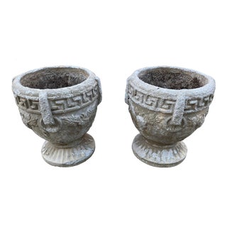 Vintage Greek Key Concrete Urns- a Pair For Sale