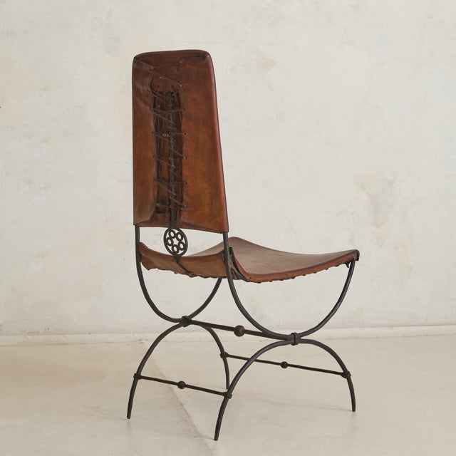 Rare French Iron Leather Accent Chair Attributed to Sido & François Thévenin, 1970s For Sale - Image 10 of 11