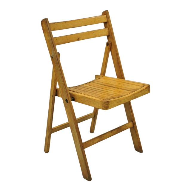 Vintage Wood Slat Seat Mid Century Modern Folding Dining Game Chair