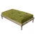 An oversized Italian ottoman featuring a beautifully hand painted and gilt decorated carved wood frame with a green velvet...