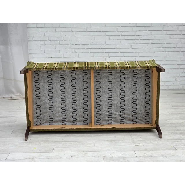 Danish Green Wool and Beech 2-Seater Sofa, 1970s For Sale - Image 6 of 14