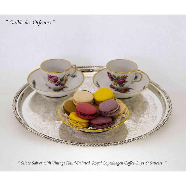 English 1970s Silver Salver Round, Applied Gadroon Border For Sale - Image 3 of 16