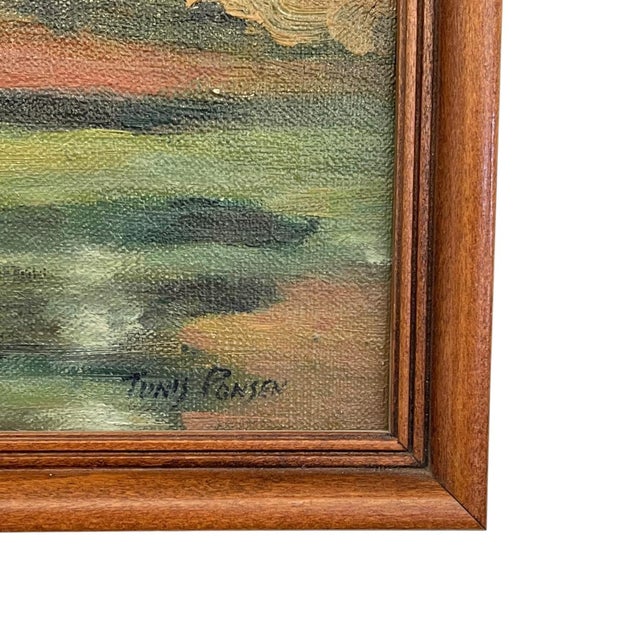 1970s Signed Landscape Painting of Pond With Autumn Trees in Wood Frame. For Sale In Seattle - Image 6 of 10