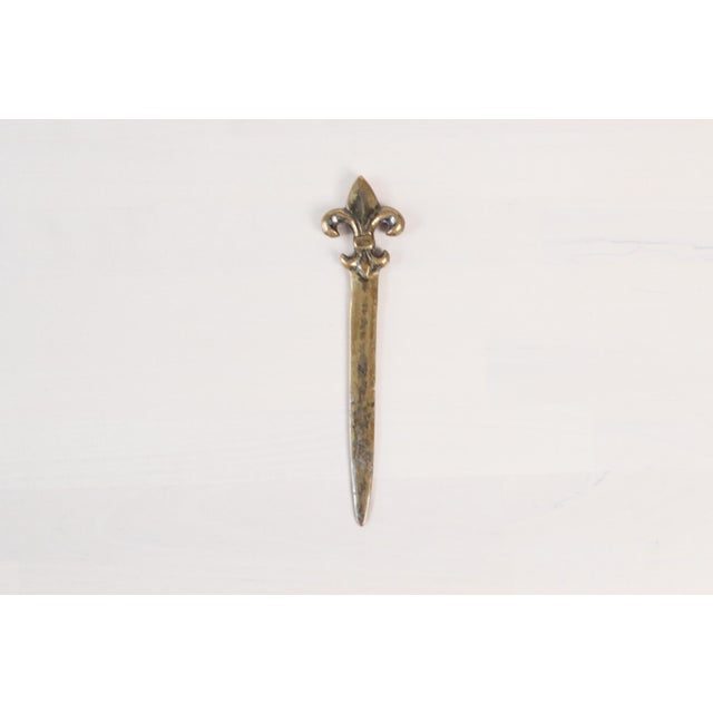 Metal Mid-Century Brass Fleur De Lys Letter Opener For Sale - Image 7 of 10
