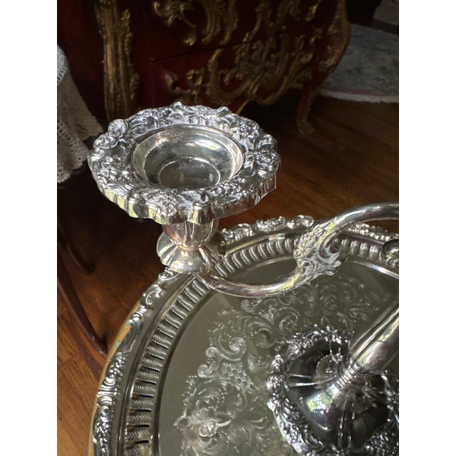 Midcentury Sheffield Silverplate Heavy 3 Arm Candelabra Made in Italy For Sale - Image 13 of 13