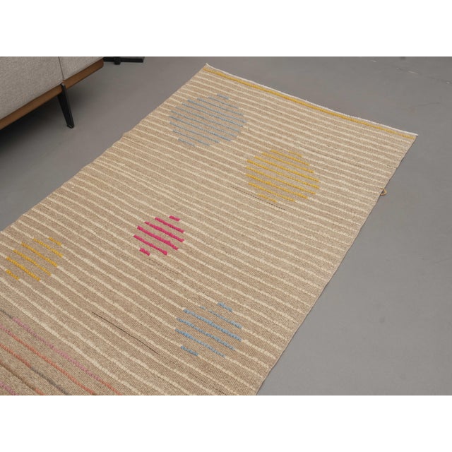 1970s 1970s Vintage Handmade Wool Cotton Beige Runner Rug For Sale - Image 5 of 11