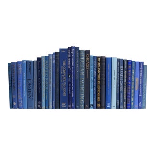 Decorative Books - Vintage Denim Oversized Books - Blue Books By The Foot For Sale