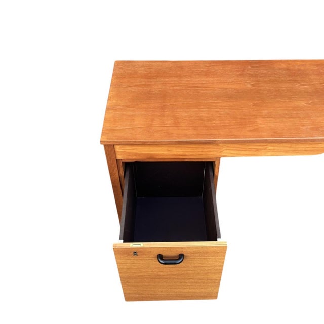 Brown Mid-Century Modern Walnut Desk With File Drawer & Three Drawer Storage, Restored For Sale - Image 8 of 16