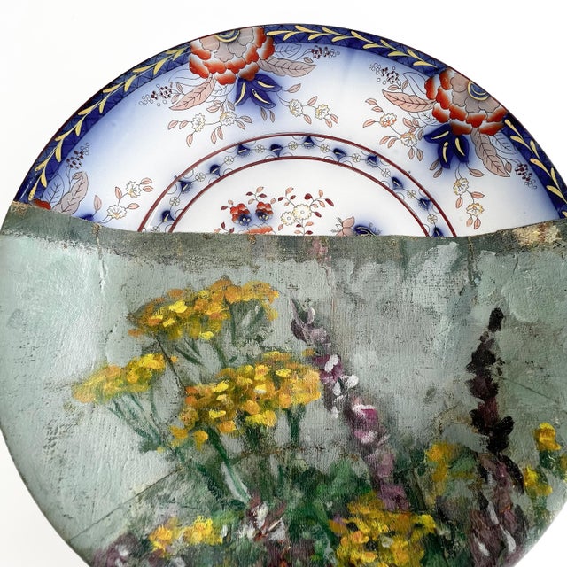 "Meadow Flowers in Brown Vase" Contemporary Installation of Ceramic Plates and Oil on Canvas - Set of 7 For Sale - Image 9 of 15