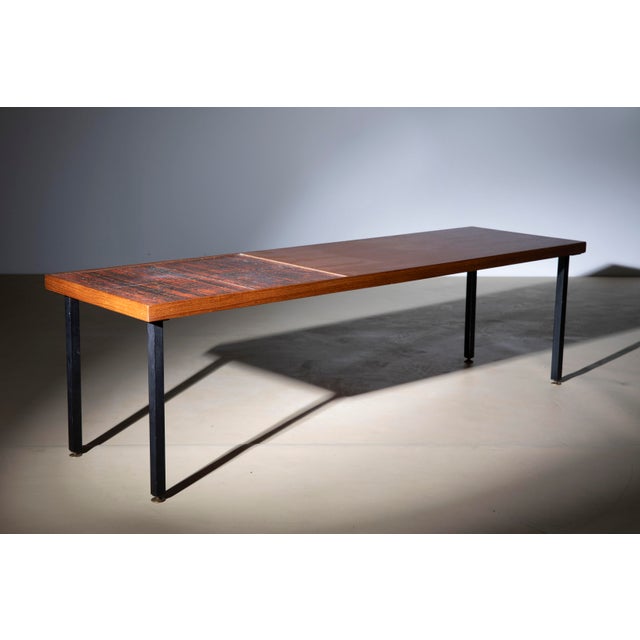 Oak Veneered Coffee Table with Abstract Enamelled Copper Plaquette, Italy, 1956 For Sale - Image 4 of 10