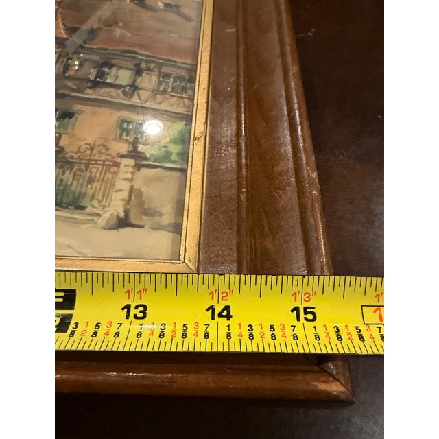 Vintage Mid-Century European Village Street Scene in Wood Frame For Sale - Image 9 of 12