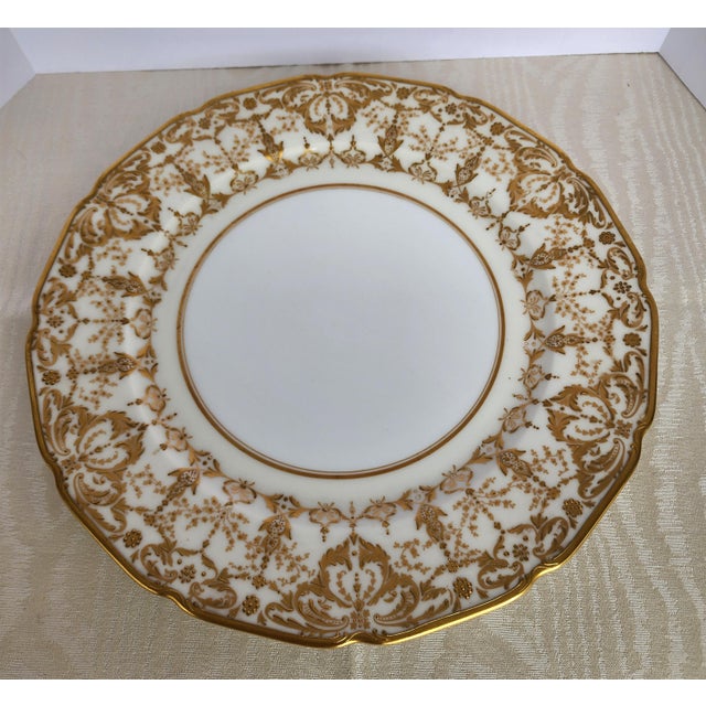 Cream Antique Gilded Age Wm. Guerin Limoges Gold Encrusted Dinner Plates - Set of 11 For Sale - Image 8 of 18