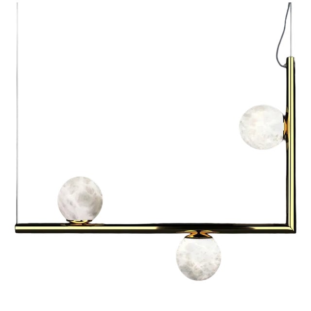 Ofione 1 Shiny Gold Metal Pendant Lamp by Alabastro Italiano For Sale