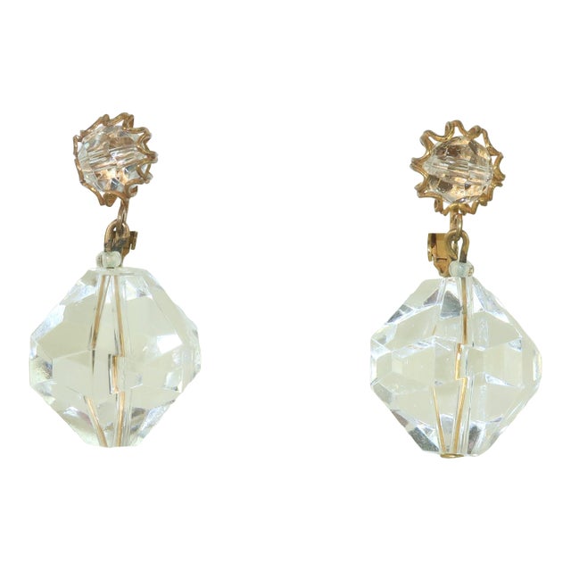 Miriam Haskell Lucite & Gold Tone Dangle Earrings, 1960's - A Pair For Sale