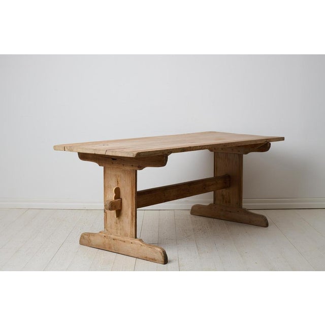 Wood Antique Swedish Rustic Trestle Dining Table or Worktable For Sale - Image 7 of 12