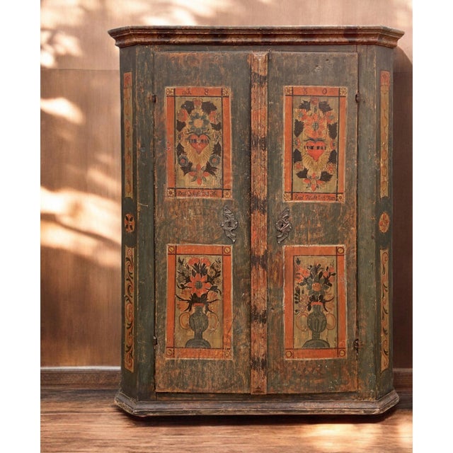 Green Floral Painted Cupboard, 1830s For Sale - Image 15 of 18