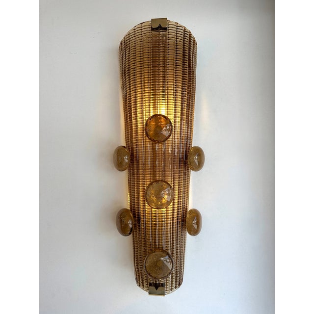 Contemporary Pair of Brass and Murano Glass Macaroons Sconces, Italy For Sale - Image 9 of 12