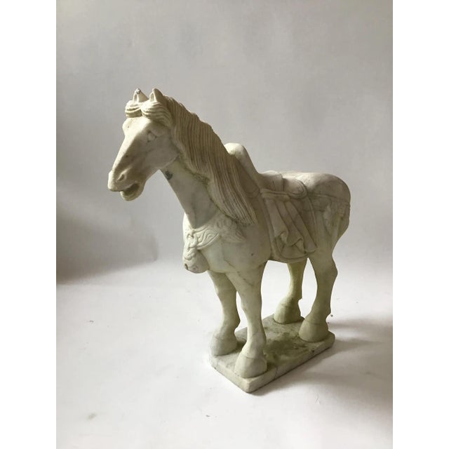 Vintage Carved Marble Tang Dynasty Style Horse Figures—A Pair For Sale - Image 9 of 18