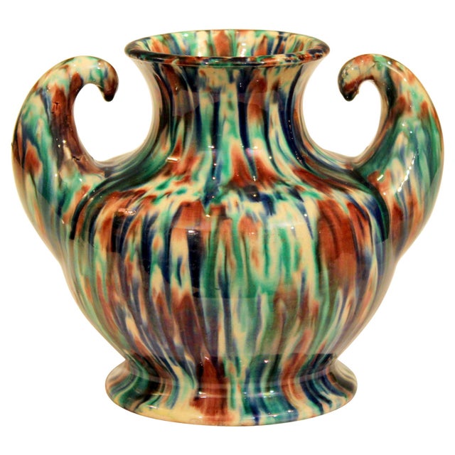 Awaji Pottery Art Deco Japanese Vintage Studio Muscle Vase Flambe Glaze