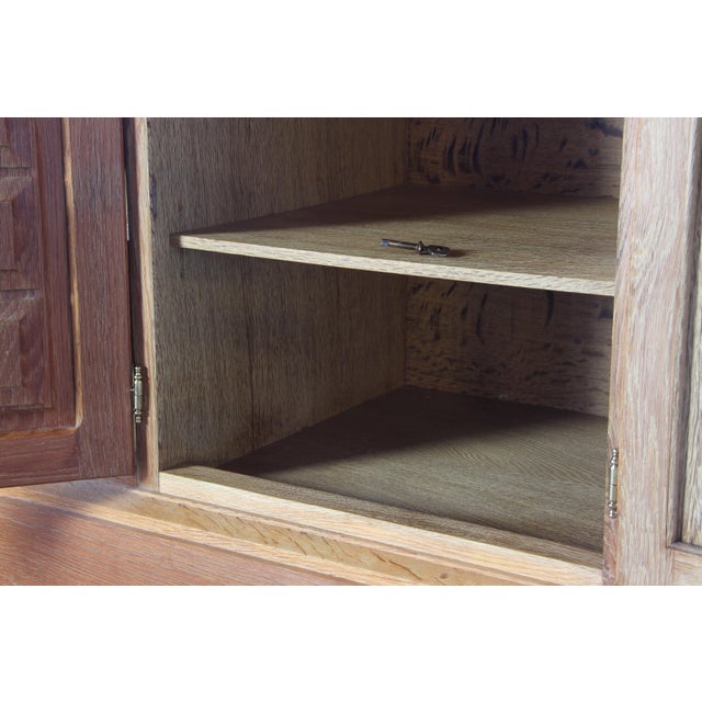Brutalist Danish Light Oak Low Sideboard by Henning Kjærnulf, 1960s For Sale - Image 15 of 17