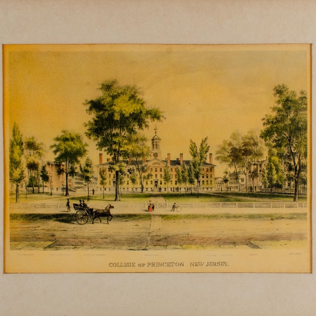 A framed print of Princeton University’s Nassau Hall. Additional campus buildings (Vice Pres. House, Library, Pres. House...