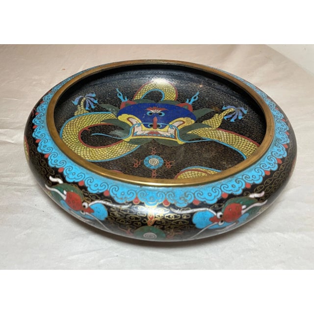 Chinese Antique 19th Century Handmade Chinese Cloisonné Brass Centerpiece Dragon Bowl For Sale - Image 3 of 16