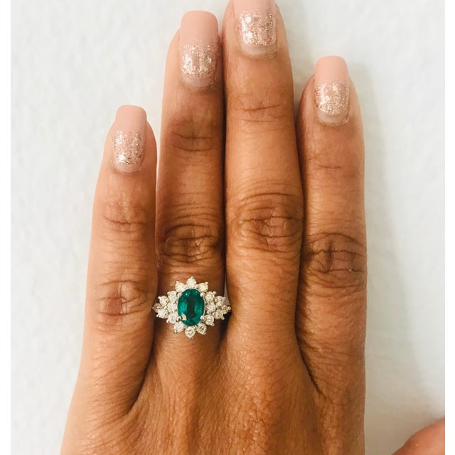 Gia Certified 1.81 Carat Emerald Diamond 14 Karat White Gold Cluster Ring, Size 7 For Sale In Los Angeles - Image 6 of 9