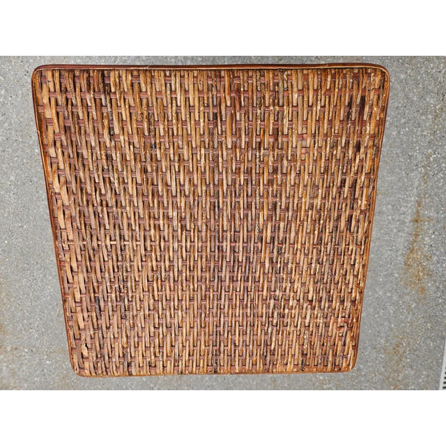 Early 21st Century Palecek Tall Square Woven Rattan Bamboo Side Table For Sale - Image 5 of 13