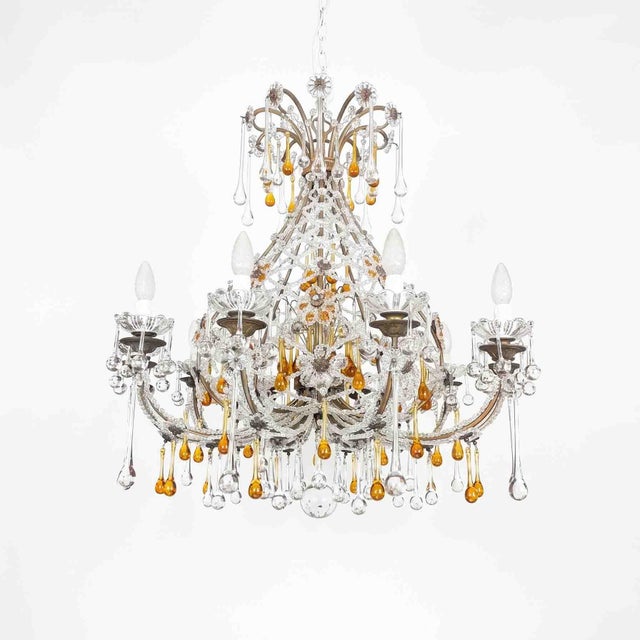 Italian Beaded Crystal 10-Light Chandelier with Amber Drops, 1950s For Sale - Image 16 of 16