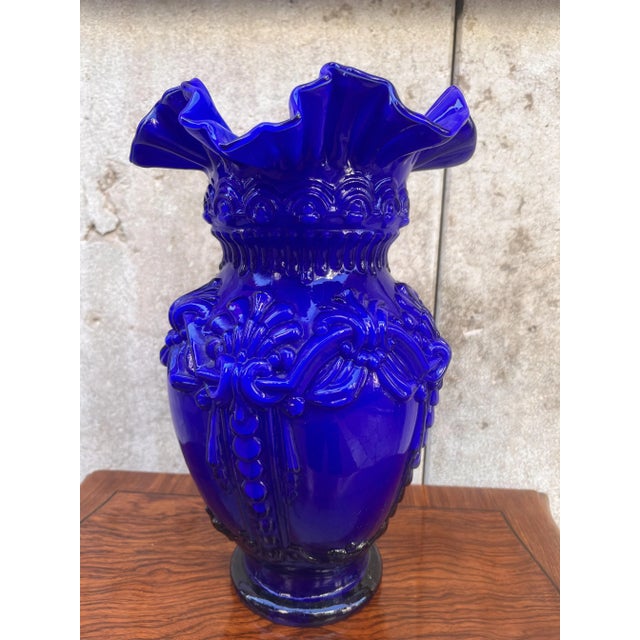 Intense Blue Vase Vintage 1950s Opulent and striking Opal Glass For those who love details