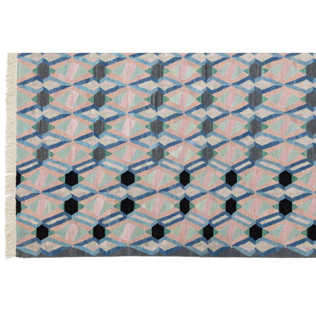 Modern Handmade Pastel Kilim Wool Area Rug – Flatweave Geometric by Apadana For Sale - Image 9 of 10