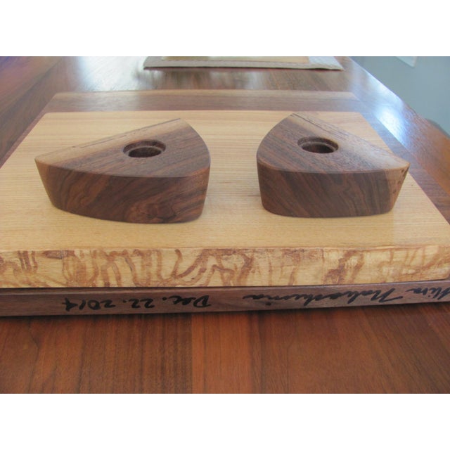 Mira Nakashima Mira Nakashima Pair of Candleholders Signed Dated Walnut With Sapwood For Sale - Image 4 of 8