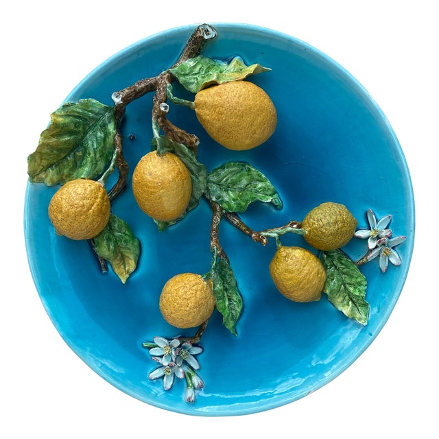 Large 19th Century Majolica Lemons Wall Platter For Sale