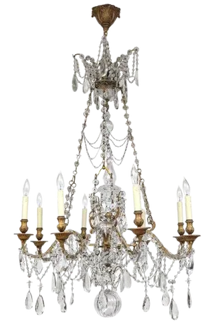 19th C. French Dore Bronze and Crystal Chandelier