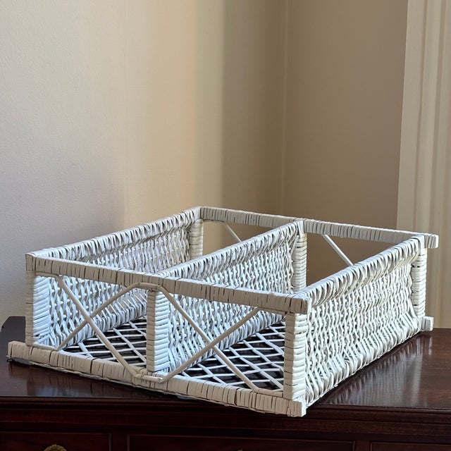Wood Mid-20th Century White Wicker Hanging Wall Shelf For Sale - Image 7 of 11