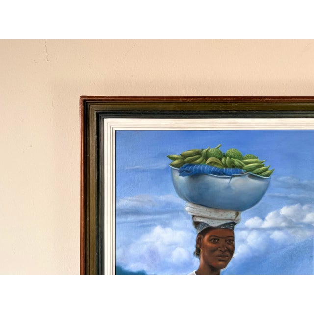 Textile Lucson Guerrier Caribbean Woman With Fruit Bowl For Sale - Image 7 of 13