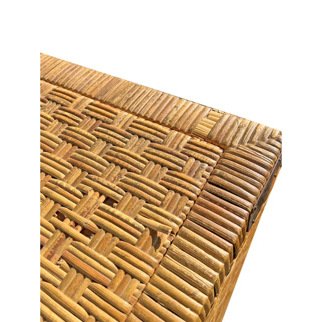 Vintage Wicker Rattan Pair of Chest of Drawers Dressers With Brass Campaign Style Hardware For Sale - Image 11 of 13