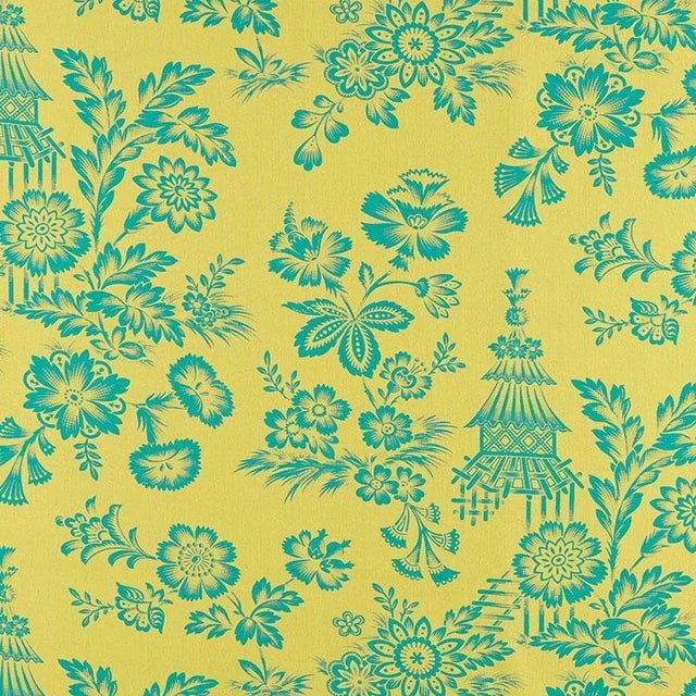 Chinoiserie Sample - Schumacher Song Garden Fabric in Chartreuse For Sale - Image 3 of 3