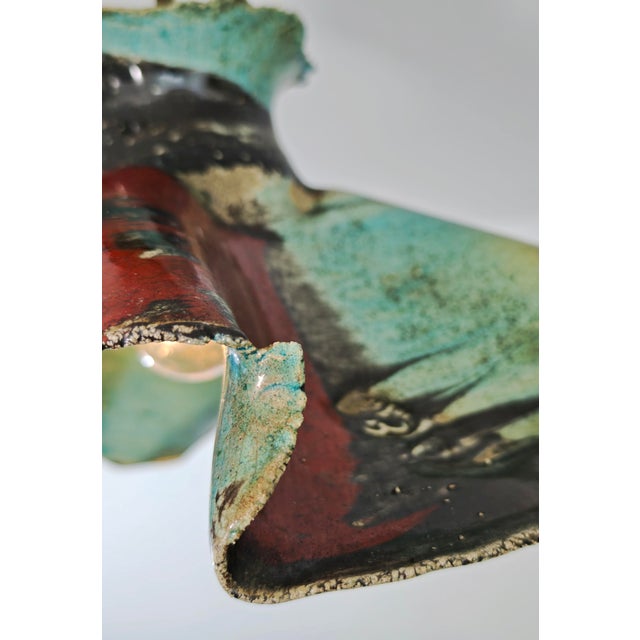 Metal Mid-Century Modern Pendant Lamp in Black, Turquoise and Red Polychrome Ceramic, Italy, 1960s For Sale - Image 7 of 18